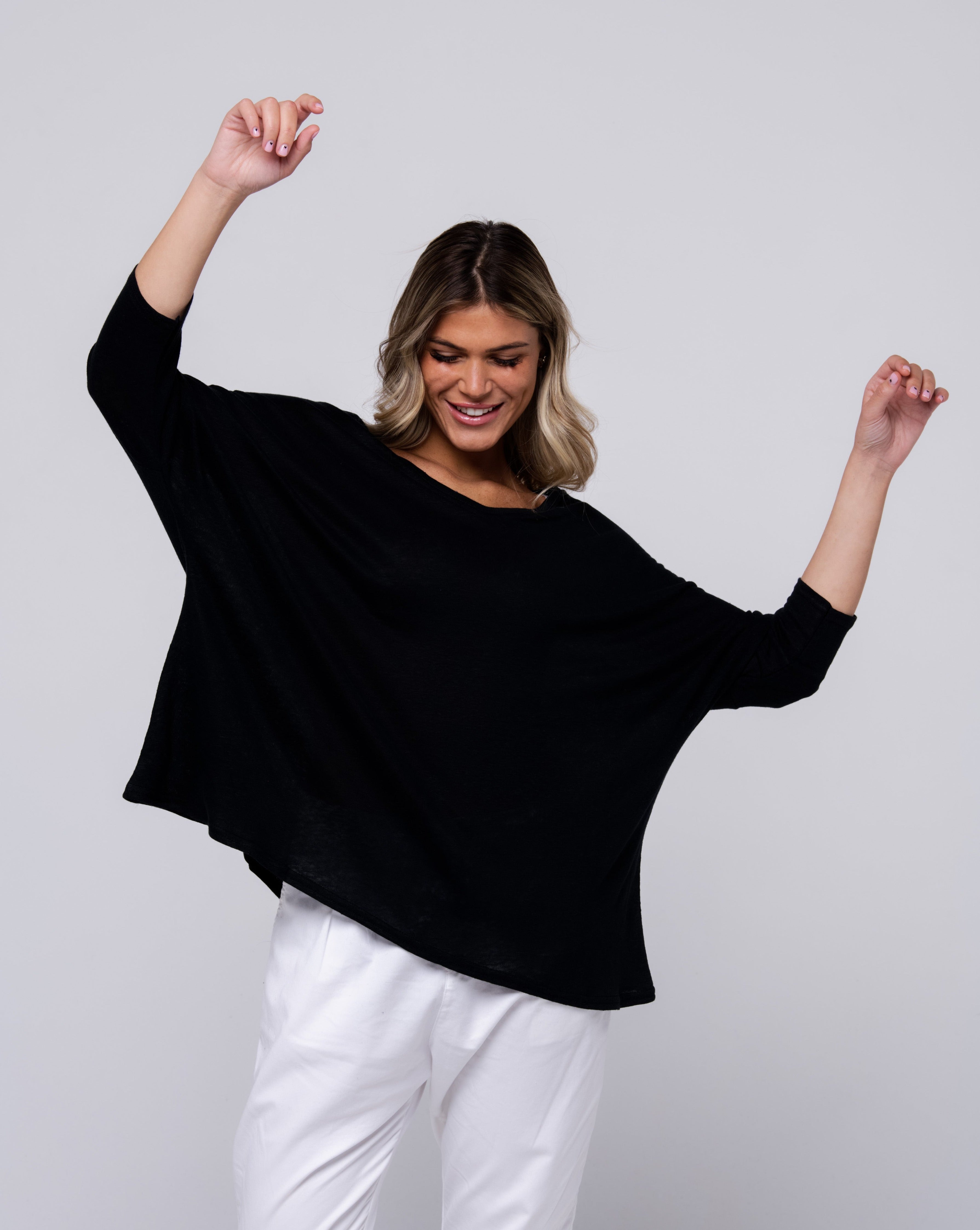 Haut 100% lin noir uni