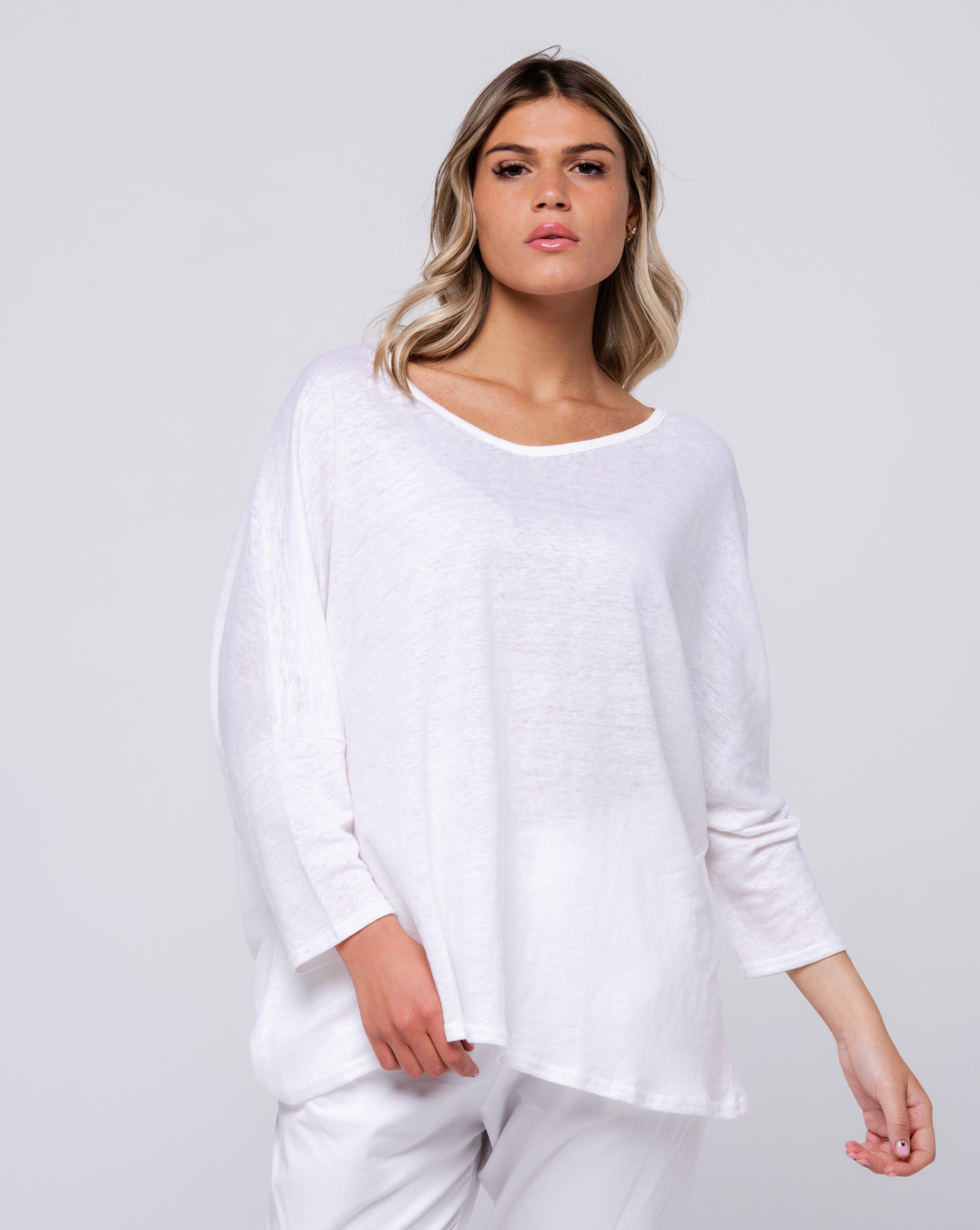 Haut 100% lin blanc uni