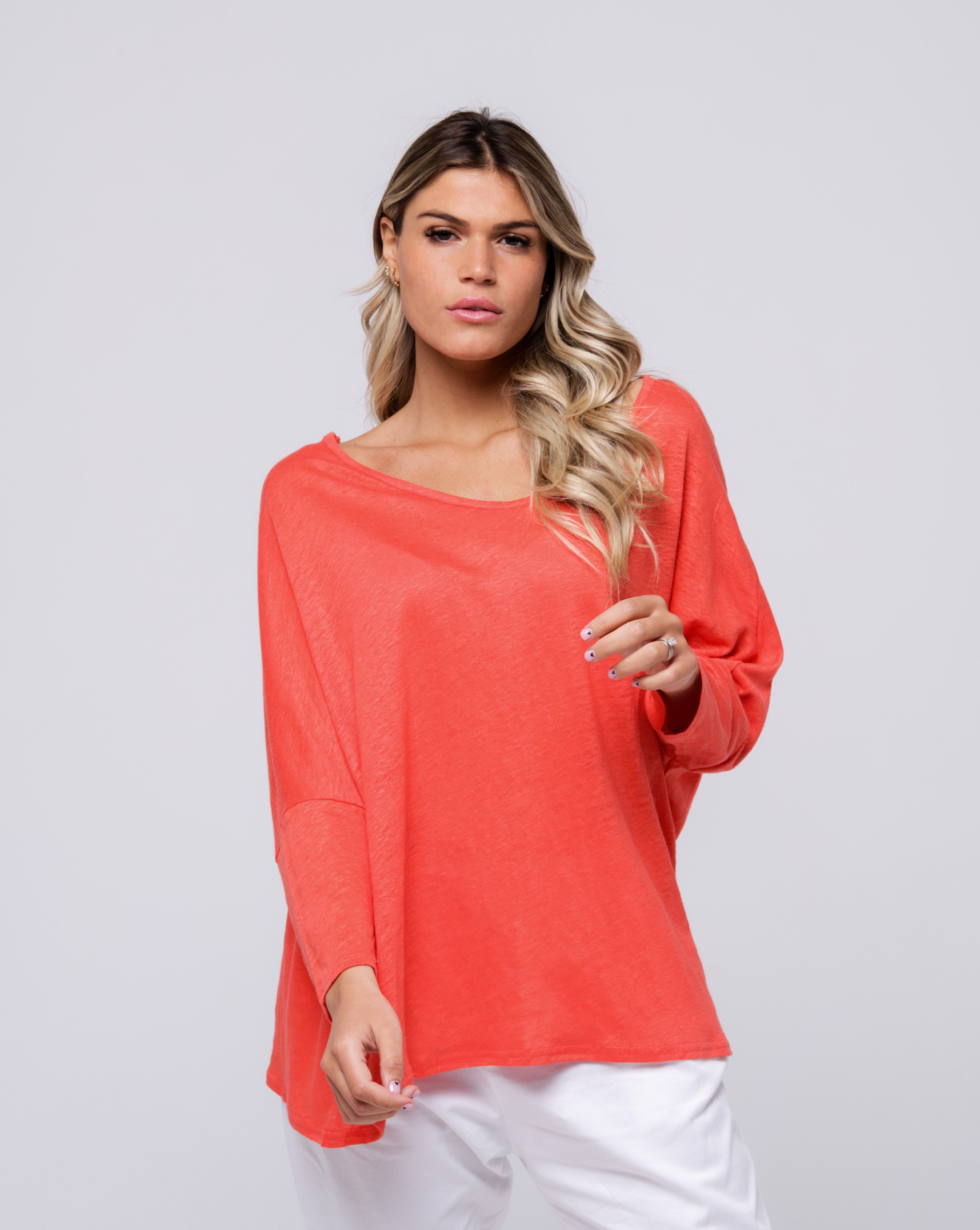 Haut 100% lin corail uni