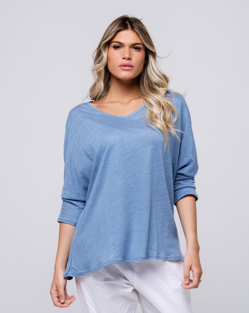 Haut 100% lin denim uni 